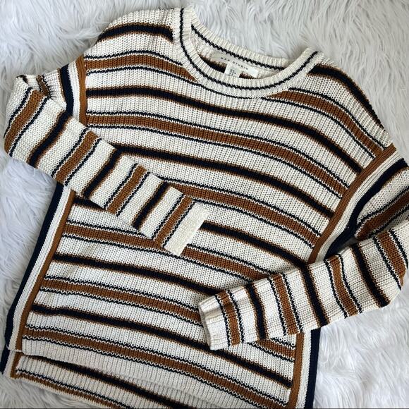 Max Studio Cream, Brown and Navy Blue Striped Sweater Size Medium - Picture 4 of 11